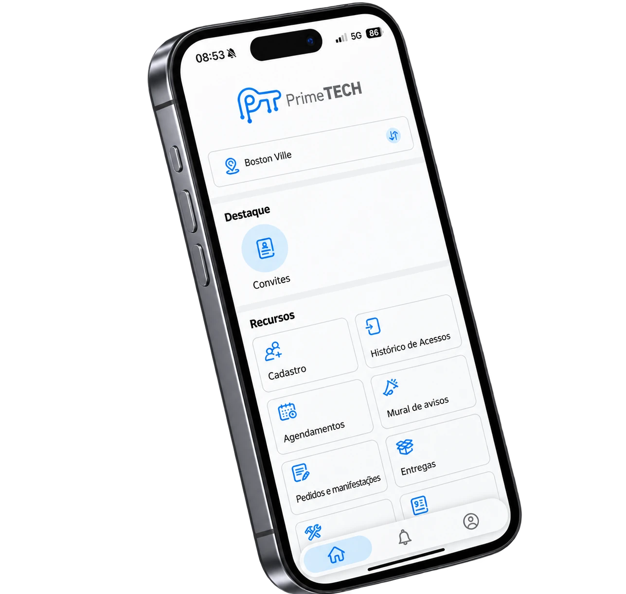 Aplicativo PrimeTECH com convites, agendamentos e avisos